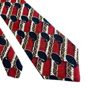 Tom James Red Brown Jacquard Print Short Abstract Silk Tie‎